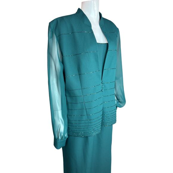 J.R. Nites by Caliendo Green 2-Piece Evening Dress and Jacket Size 14 Sheer NWT - Picture 4 of 16